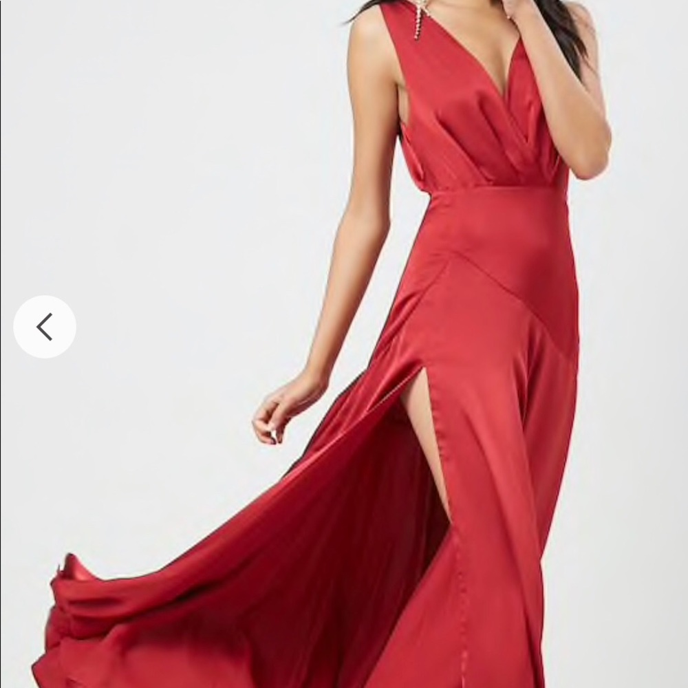 F21 Satin High Slit Formal Maxi Dress